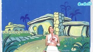 Cuki fiatal wilma flintstone cosplayben masturbál és cidázza a gigászi fazsat