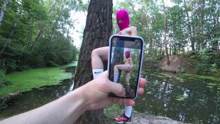 Világos Szőke zsenge kufircolás cosplay-ben, arcra élvezés balaklaván